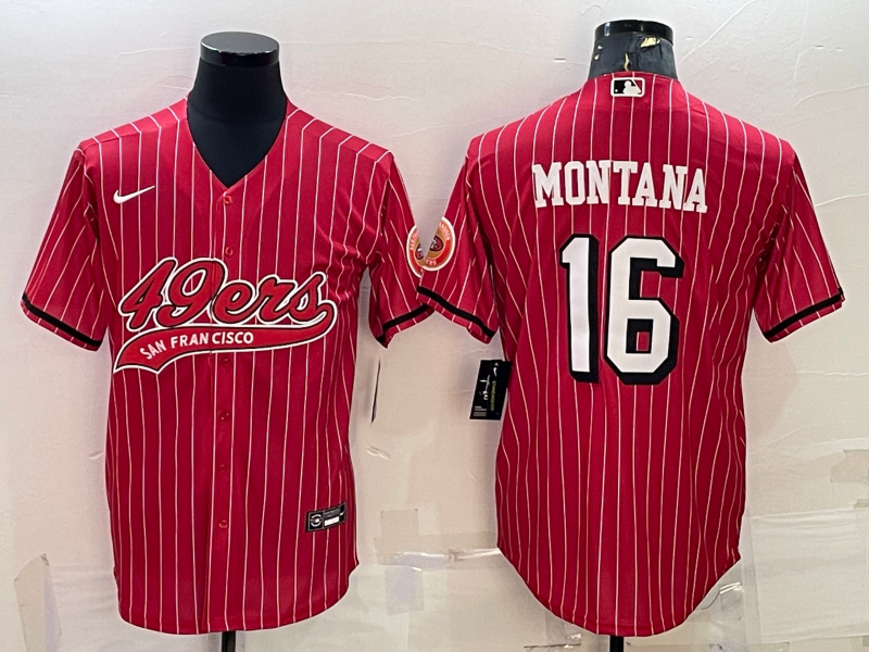 Men's San Francisco 49ers #16 Joe Montana Red With Patch Cool Base Stitched Baseball Jersey